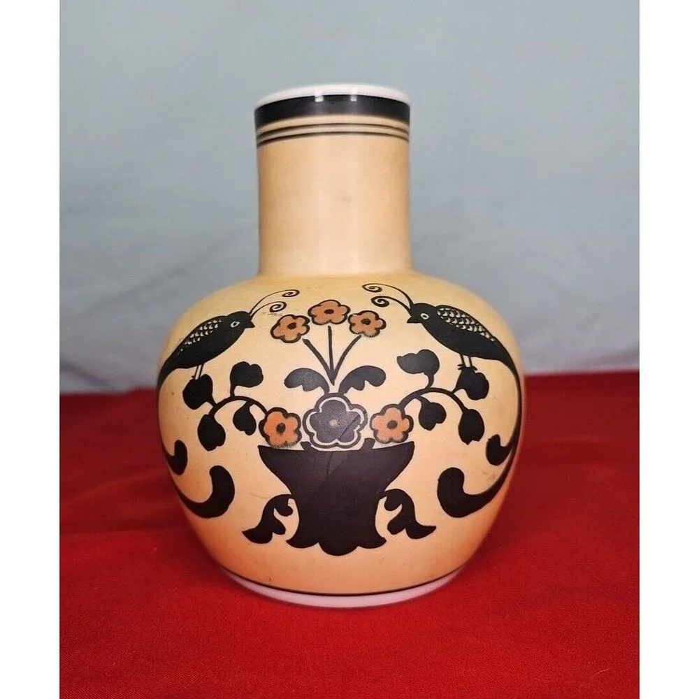 Japan Vase Asian Gourd Vessel Black 6'' Vintage Art Nouveau RARE Find